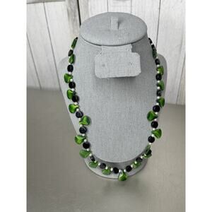 Vintage BEADED STATEMENT NECKLACE Green Black Unique